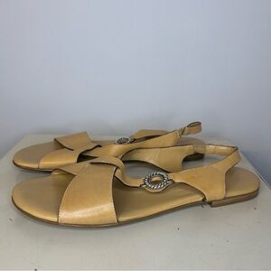 Brighton Women’s Coast Sandals in Tan Leather with Silver Detail, Size 10